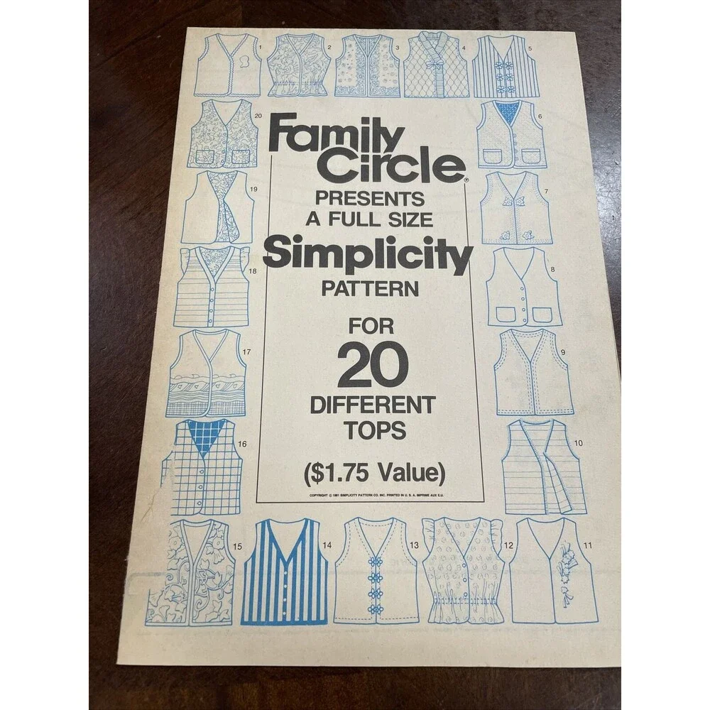 Family CIrcle SImplicity Full SIze Pattern 20 DIfferent Tops Uncut 1981